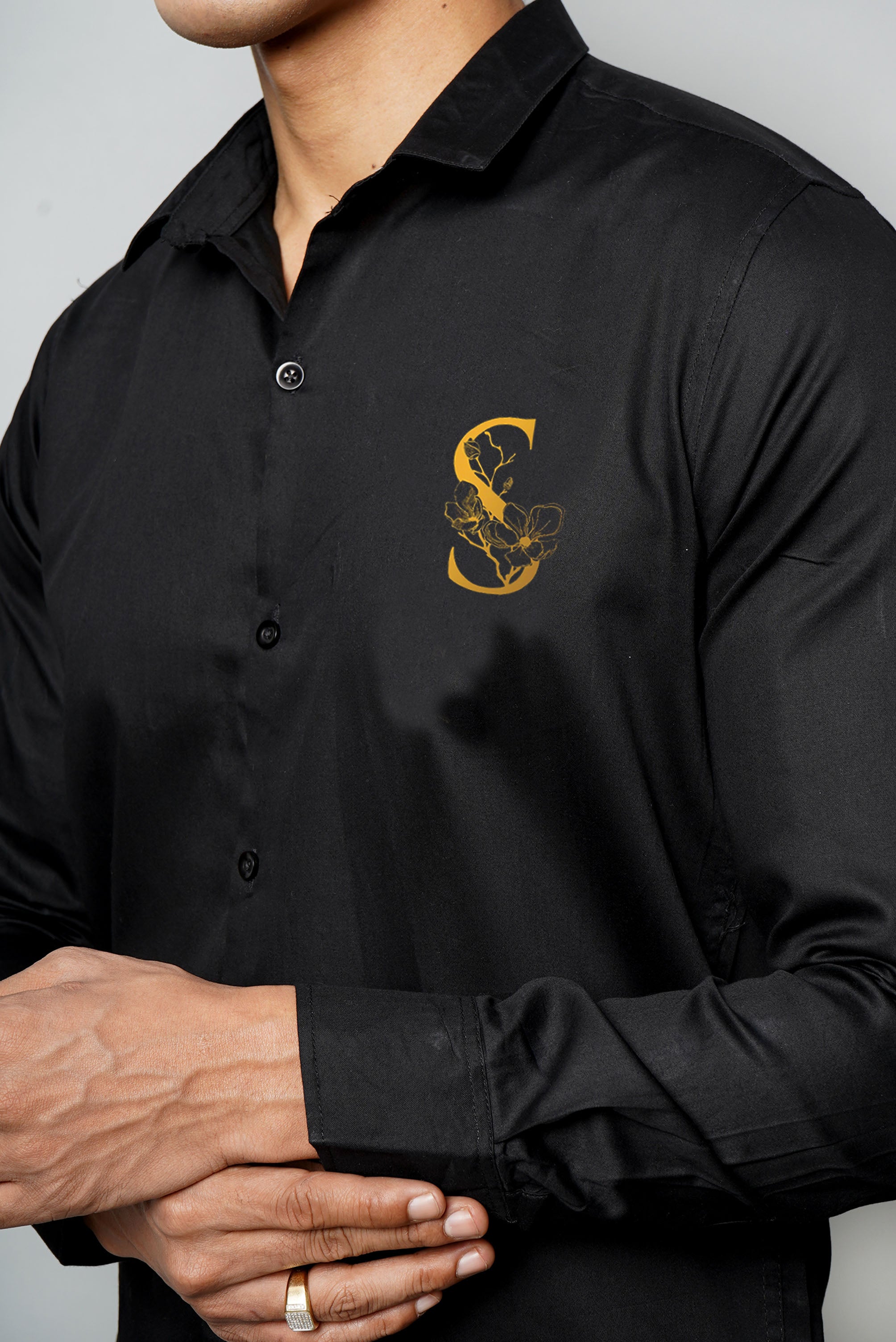 Floral Black Handpainted Shirt