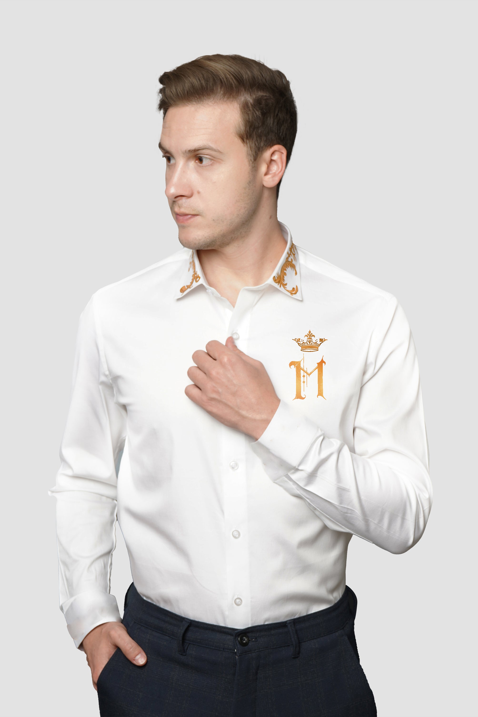 Crown White Handpainted Shirt